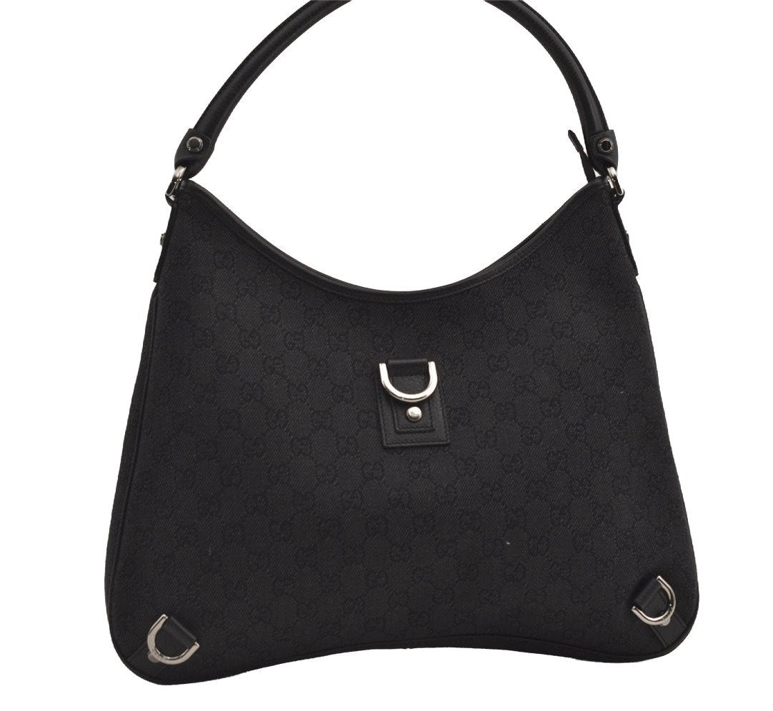 Authentic GUCCI Abbey Shoulder Tote Bag GG Canvas Leather 268636 Black 7432J