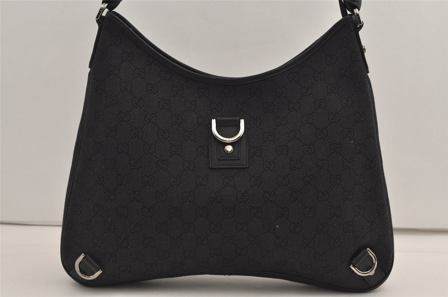 Authentic GUCCI Abbey Shoulder Tote Bag GG Canvas Leather 268636 Black 7432J