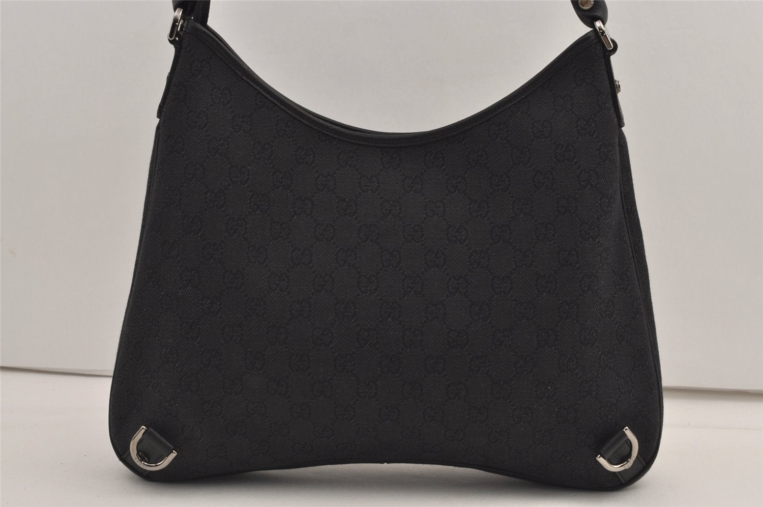 Authentic GUCCI Abbey Shoulder Tote Bag GG Canvas Leather 268636 Black 7432J