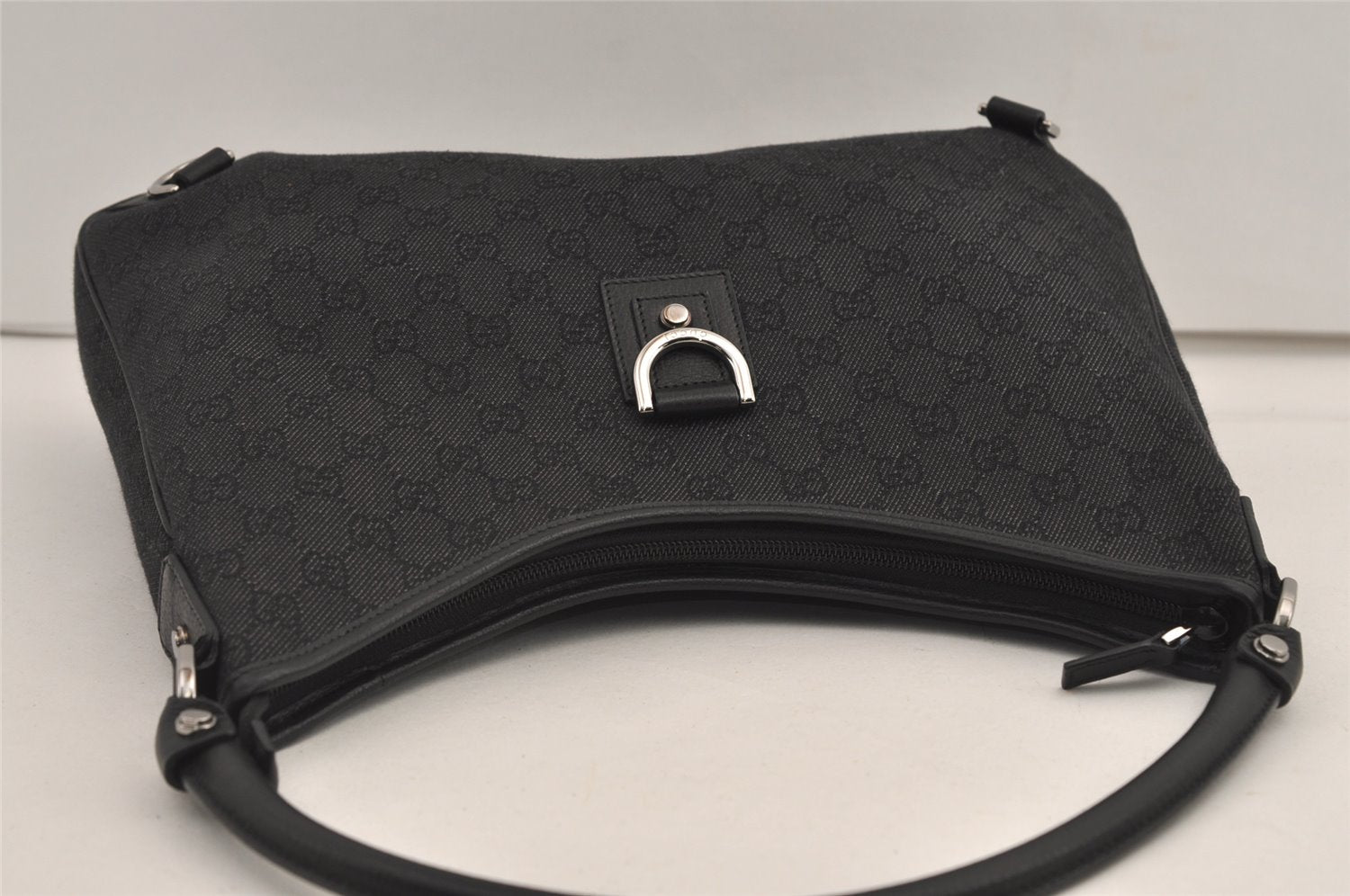 Authentic GUCCI Abbey Shoulder Tote Bag GG Canvas Leather 268636 Black 7432J