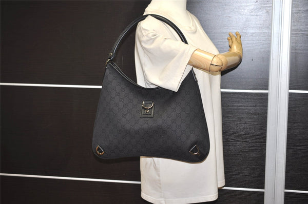 Authentic GUCCI Abbey Shoulder Tote Bag GG Canvas Leather 268636 Black 7432J