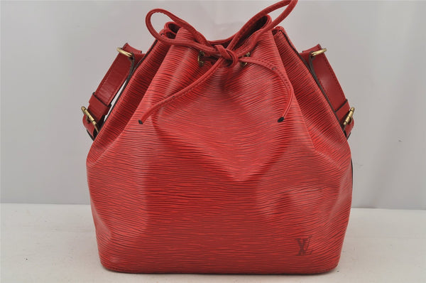 Authentic Louis Vuitton Epi Petit Noe Shoulder Drawstring Bag M44107 Red 7433J