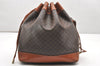 Authentic CELINE Macadam Blason Shoulder Drawstring Bag PVC Leather Brown 7433K