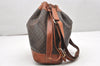 Authentic CELINE Macadam Blason Shoulder Drawstring Bag PVC Leather Brown 7433K