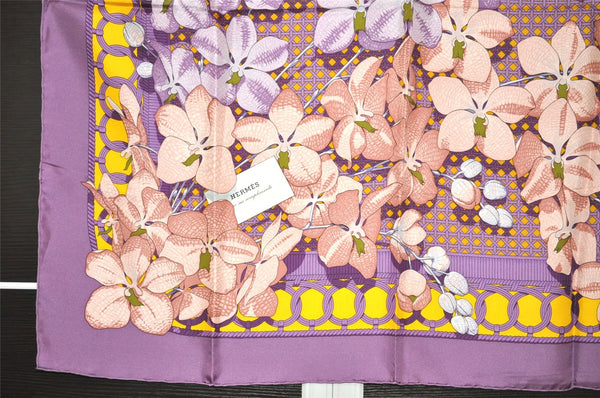 Authentic HERMES Carre 90 Scarf "Souvenirs d'Asie" Silk Purple 7434J