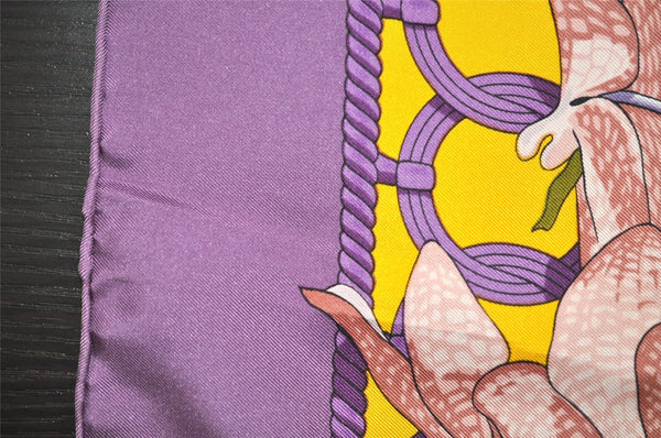 Authentic HERMES Carre 90 Scarf "Souvenirs d'Asie" Silk Purple 7434J