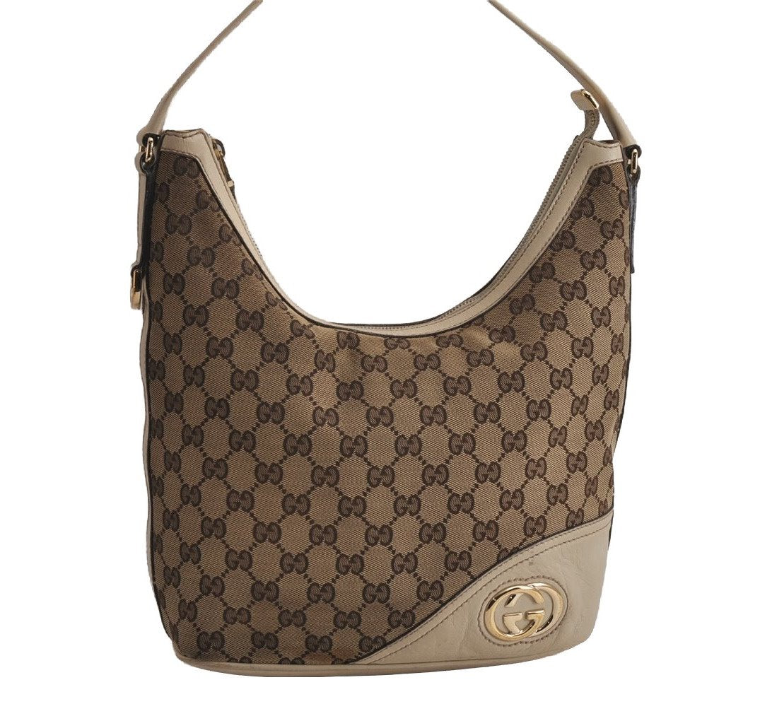 Authentic GUCCI New Britt Shoulder Bag GG Canvas Leather 182491 Brown 7435J