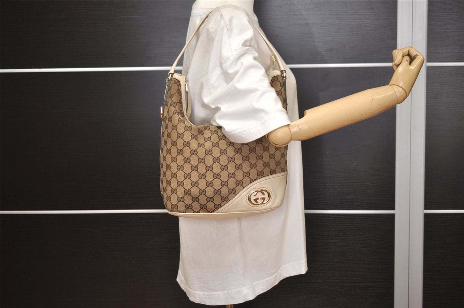 Authentic GUCCI New Britt Shoulder Bag GG Canvas Leather 182491 Brown 7435J