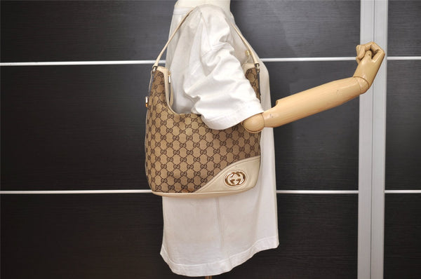 Authentic GUCCI New Britt Shoulder Bag GG Canvas Leather 182491 Brown 7435J