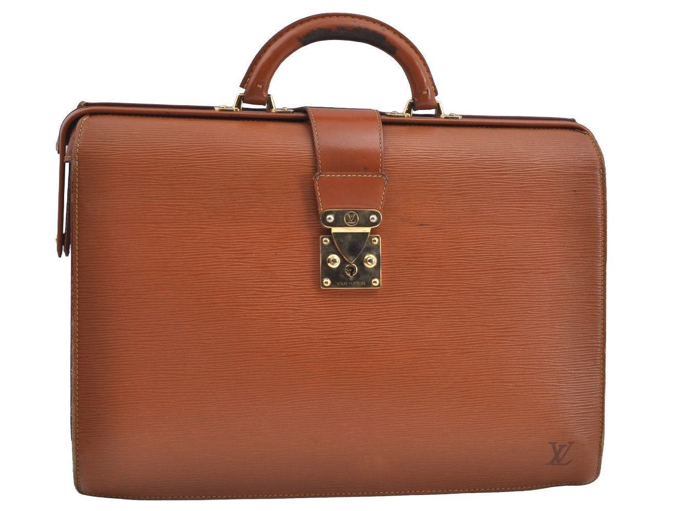 Authentic Louis Vuitton Epi Serviette Fermoir Briefcase Brown M54358 LV 7436H