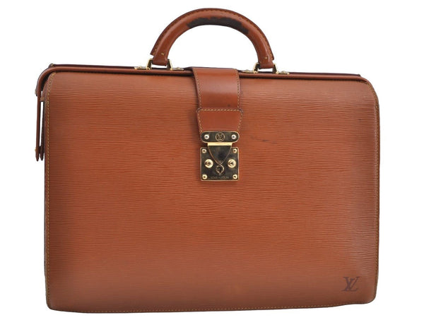 Authentic Louis Vuitton Epi Serviette Fermoir Briefcase Brown M54358 LV 7436H