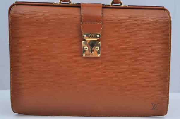 Authentic Louis Vuitton Epi Serviette Fermoir Briefcase Brown M54358 LV 7436H