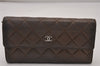 Authentic CHANEL Lamb Skin Matelasse CC Logo Long Wallet Purse Brown 7436I