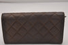 Authentic CHANEL Lamb Skin Matelasse CC Logo Long Wallet Purse Brown 7436I