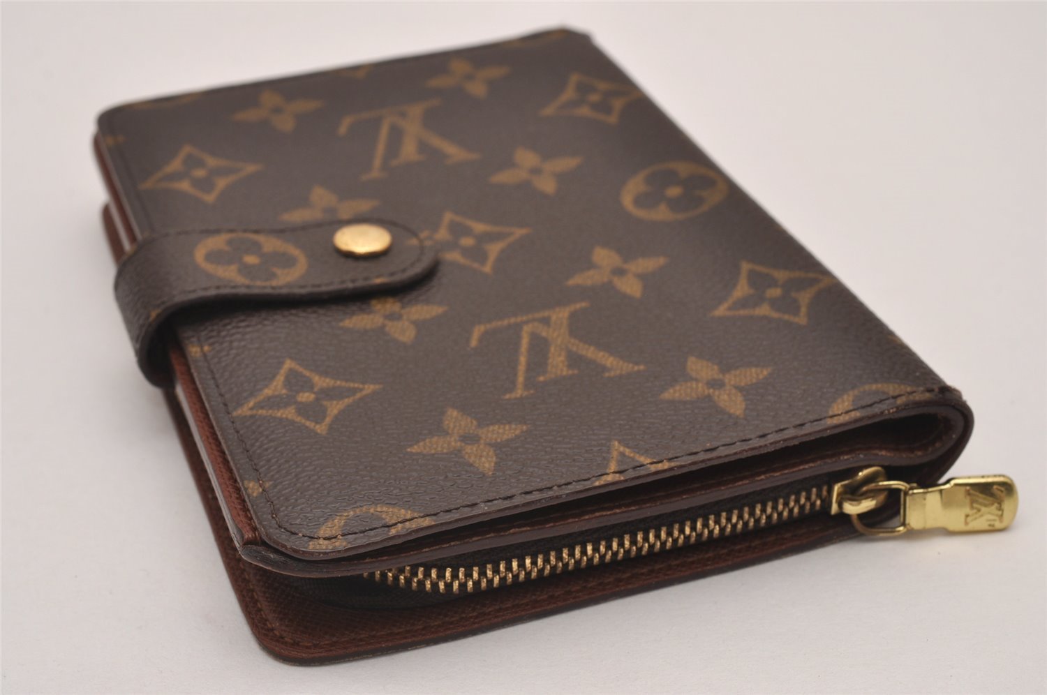 Authentic Louis Vuitton Monogram Porte Papier Zip Bifold Wallet M61207 LV 7438I