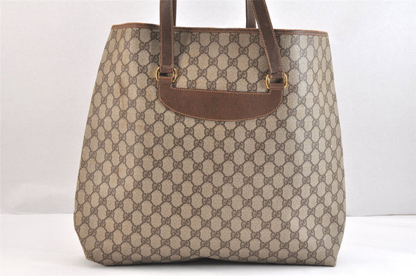 Authentic GUCCI Web Sherry Line Shoulder Tote Bag GG PVC Leather Brown 7440K