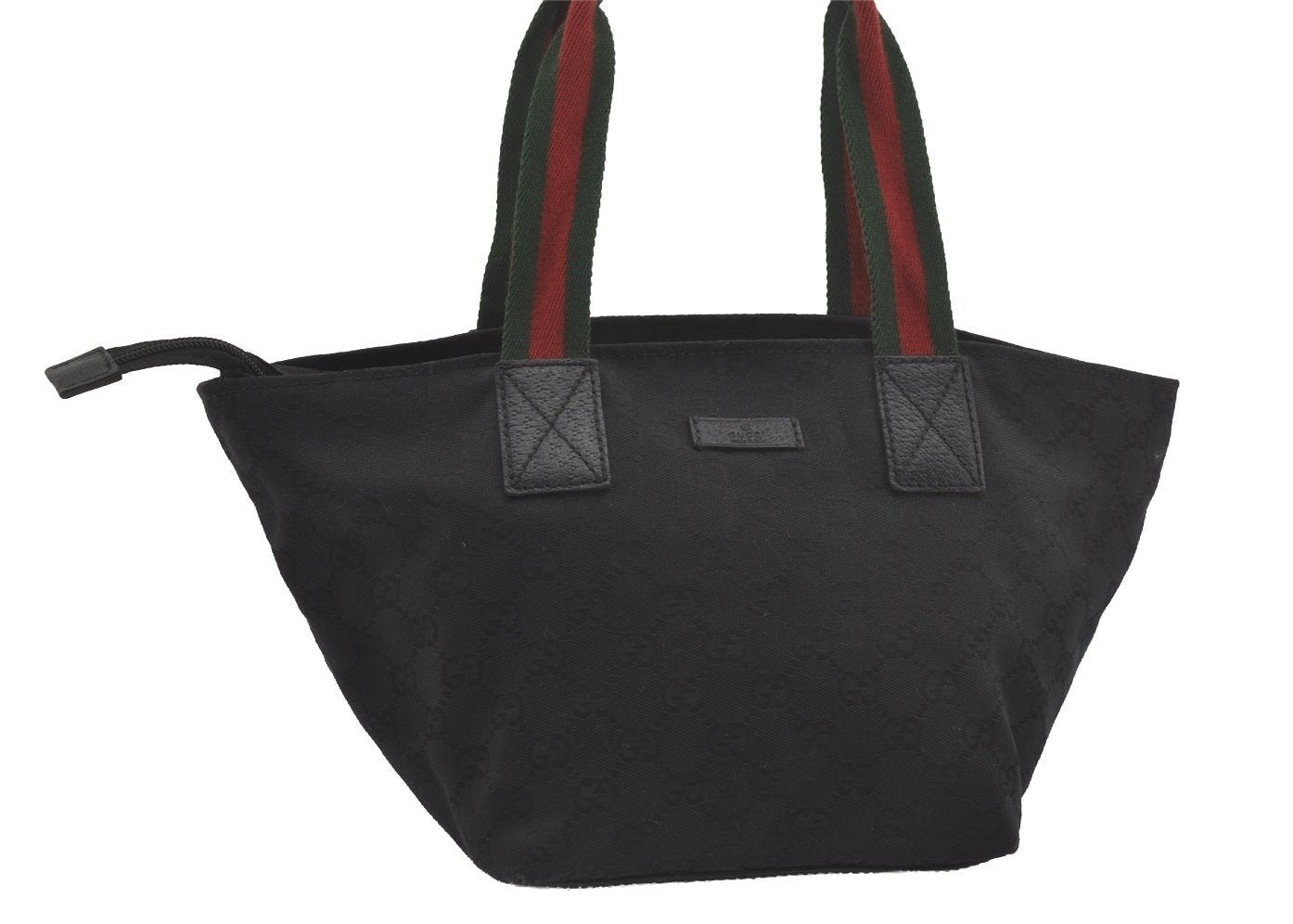 Authentic GUCCI Web Sherry Line Tote Bag GG Canvas Leather 131228 Black 7443I