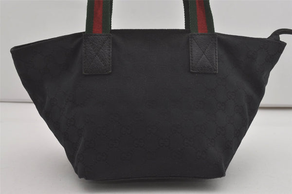 Authentic GUCCI Web Sherry Line Tote Bag GG Canvas Leather 131228 Black 7443I