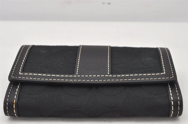 Authentic COACH Vintage Signature Bifold Wallet Purse Canvas Leather Black 7445K