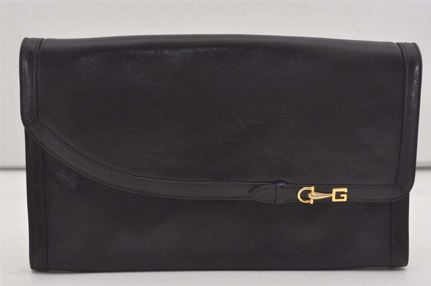 Authentic GUCCI Vintage Clutch Hand Bag Purse Leather Black 7446I