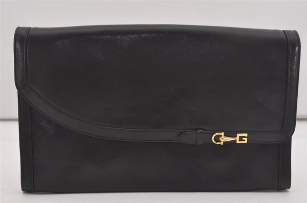 Authentic GUCCI Vintage Clutch Hand Bag Purse Leather Black 7446I