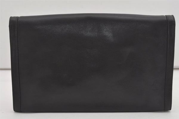 Authentic GUCCI Vintage Clutch Hand Bag Purse Leather Black 7446I