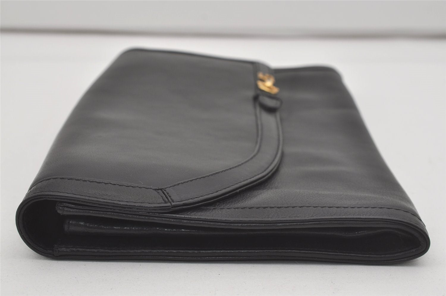 Authentic GUCCI Vintage Clutch Hand Bag Purse Leather Black 7446I