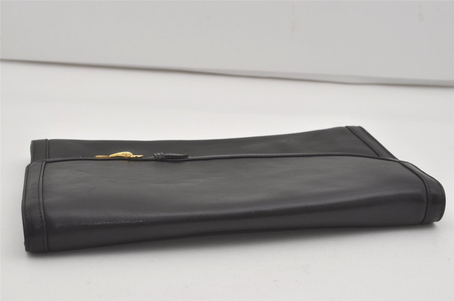 Authentic GUCCI Vintage Clutch Hand Bag Purse Leather Black 7446I