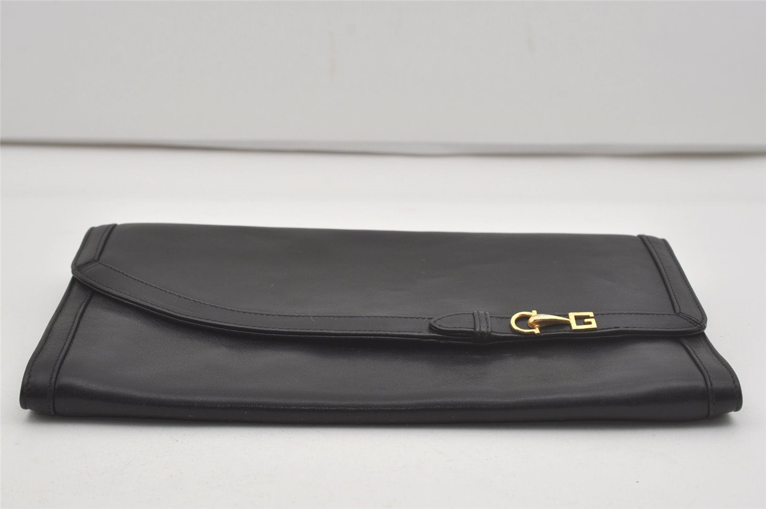 Authentic GUCCI Vintage Clutch Hand Bag Purse Leather Black 7446I