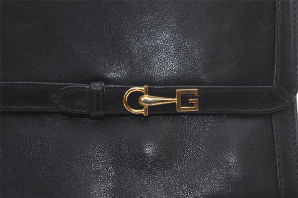Authentic GUCCI Vintage Clutch Hand Bag Purse Leather Black 7446I