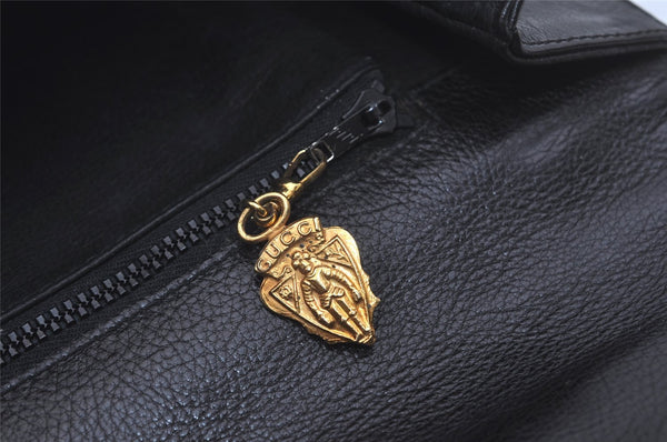 Authentic GUCCI Vintage Clutch Hand Bag Purse Leather Black 7446I