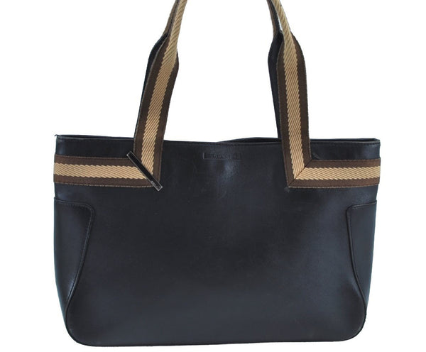 Authentic GUCCI Sherry Line Shoulder Bag Purse Leather 0021135 Black 7447G