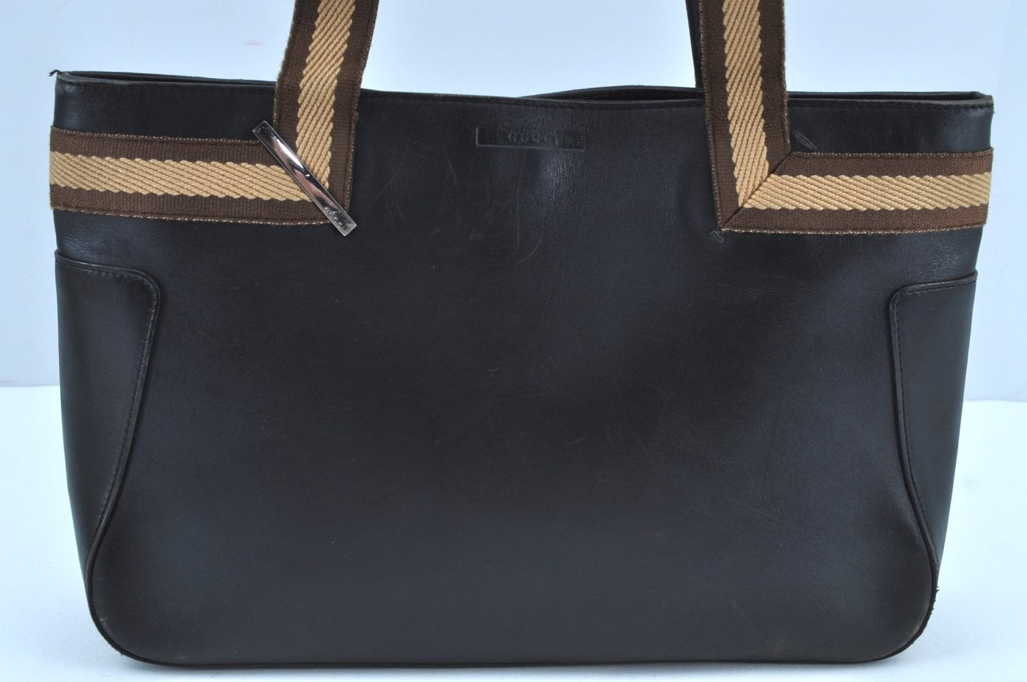Authentic GUCCI Sherry Line Shoulder Bag Purse Leather 0021135 Black 7447G