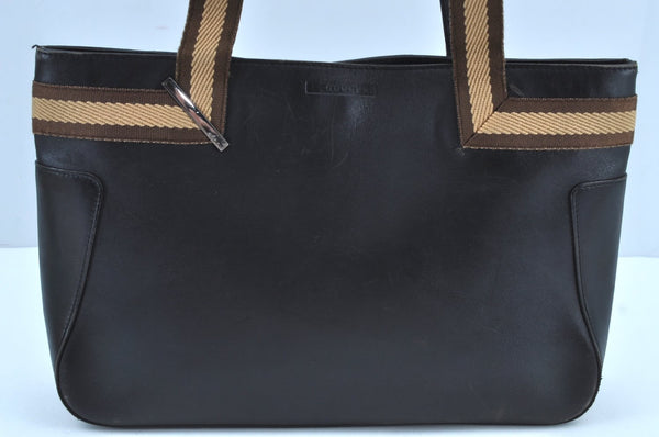 Authentic GUCCI Sherry Line Shoulder Bag Purse Leather 0021135 Black 7447G