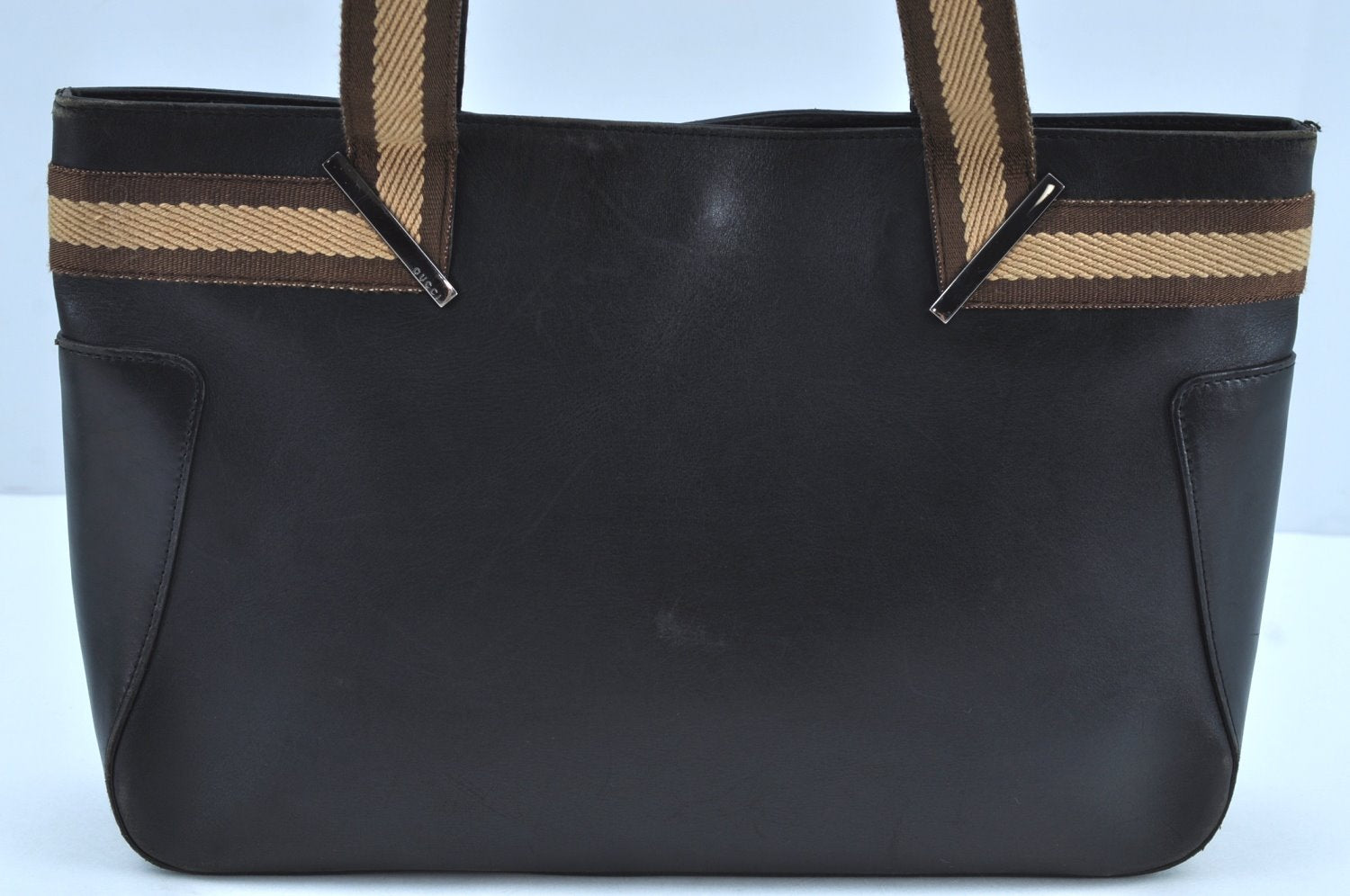 Authentic GUCCI Sherry Line Shoulder Bag Purse Leather 0021135 Black 7447G