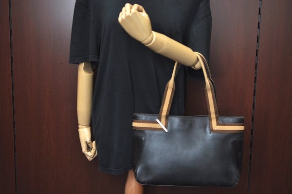 Authentic GUCCI Sherry Line Shoulder Bag Purse Leather 0021135 Black 7447G