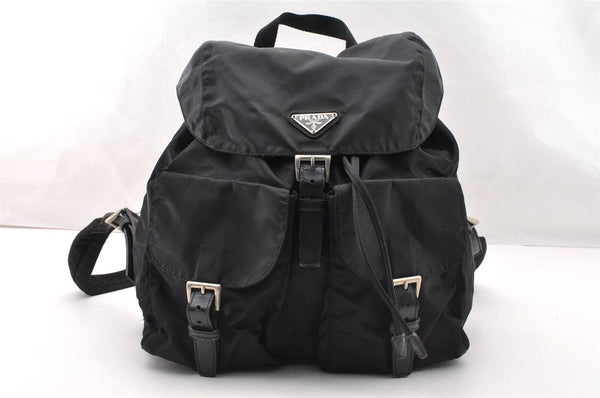 Authentic PRADA Vintage Nylon Tessuto Leather Backpack Purse Black 7449I