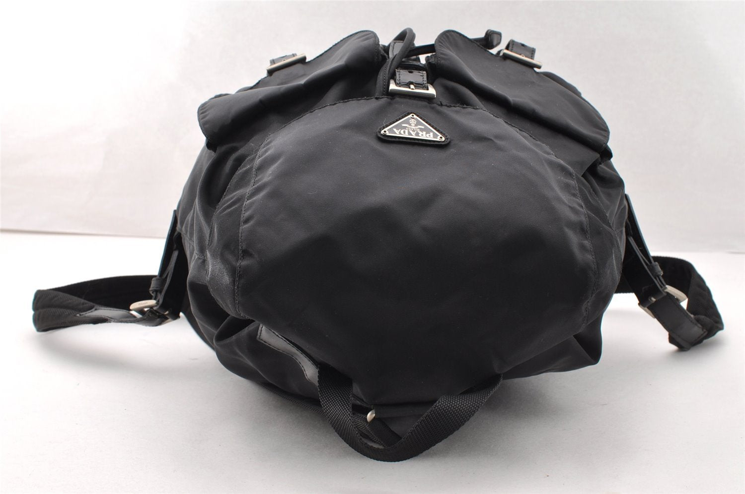 Authentic PRADA Vintage Nylon Tessuto Leather Backpack Purse Black 7449I