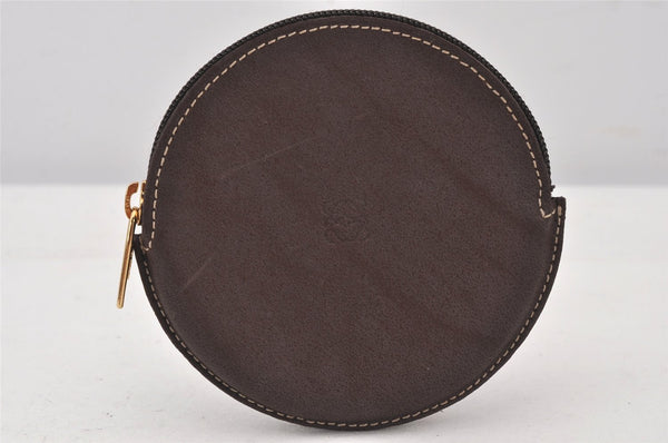 Authentic LOEWE Anagram Vintage Coin Case Purse Leather Brown 7449K