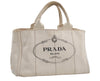 Authentic PRADA Vintage Canapa M Canvas 2Way Shoulder Hand Bag White 7450I