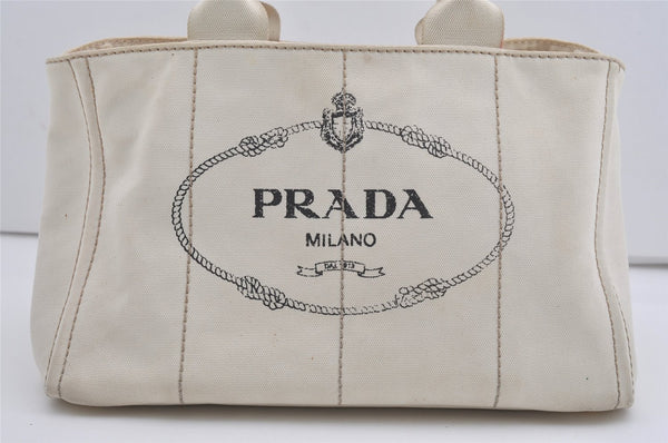 Authentic PRADA Vintage Canapa M Canvas 2Way Shoulder Hand Bag White 7450I