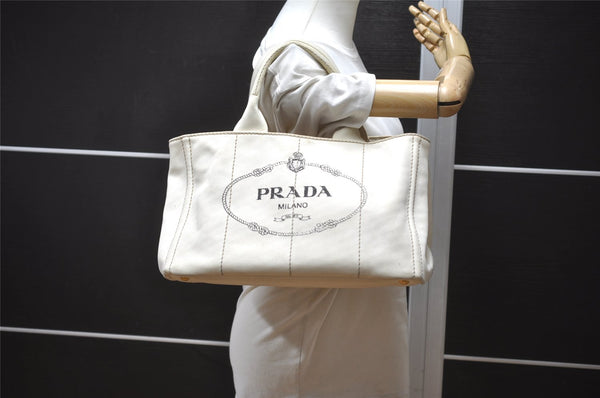 Authentic PRADA Vintage Canapa M Canvas 2Way Shoulder Hand Bag White 7450I