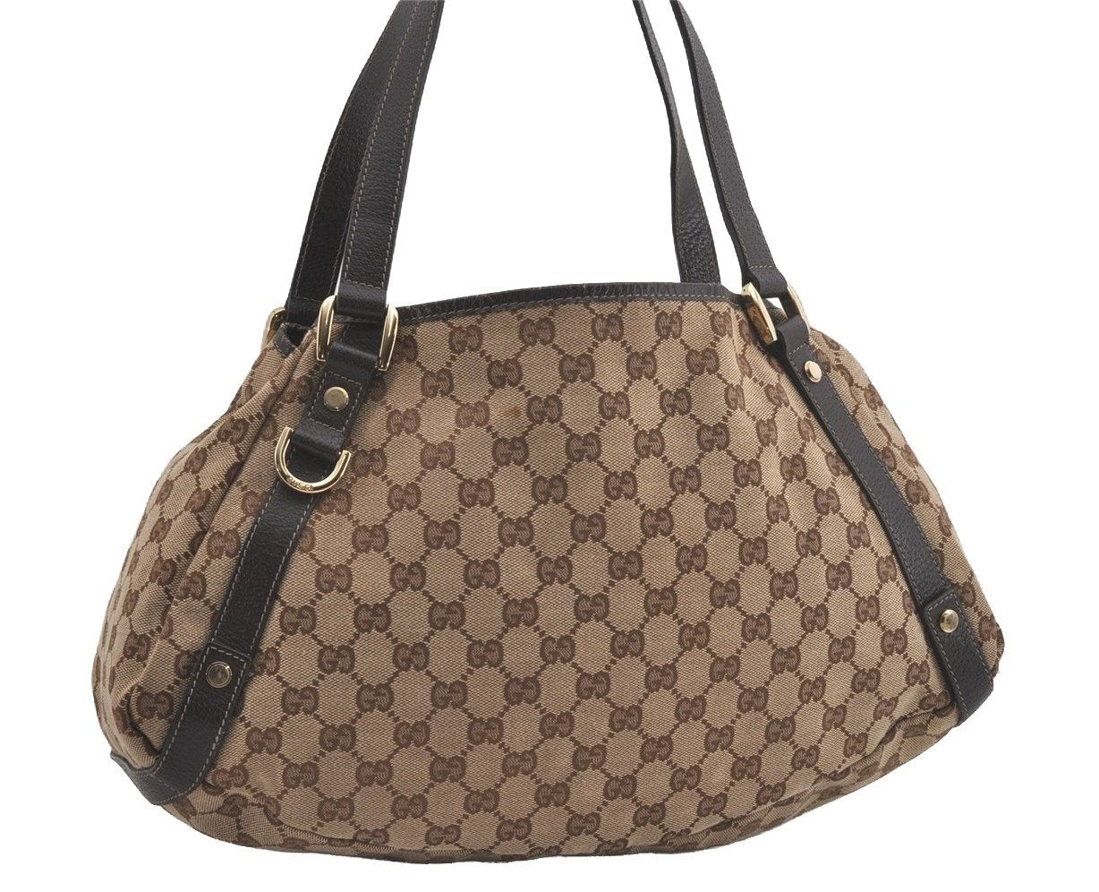 Authentic GUCCI Abbey Shoulder Tote Bag GG Canvas Leather 130736 Brown 7455I