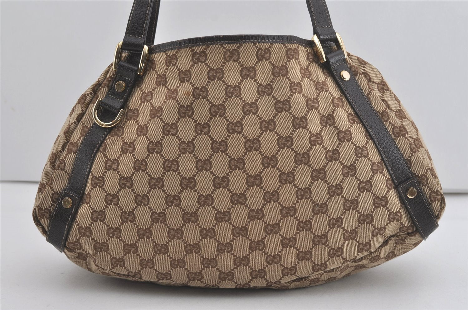 Authentic GUCCI Abbey Shoulder Tote Bag GG Canvas Leather 130736 Brown 7455I