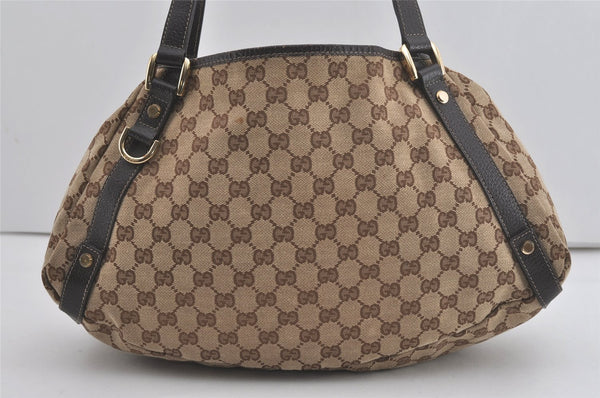 Authentic GUCCI Abbey Shoulder Tote Bag GG Canvas Leather 130736 Brown 7455I
