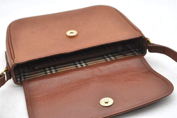 Authentic Burberrys Vintage Leather Shoulder Cross Body Bag Purse Brown 7460I