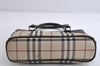 Authentic BURBERRY Vintage Nova Check Nylon Leather Hand Bag Purse Beige 7461I