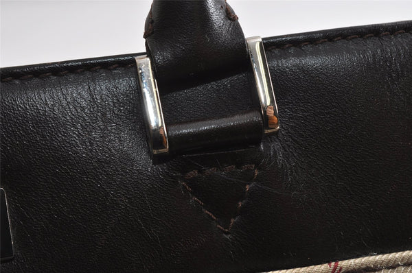 Authentic BURBERRY Vintage Nova Check Nylon Leather Hand Bag Purse Beige 7461I