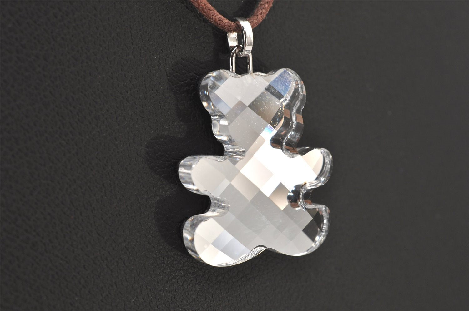 Authentic SWAROVSKI Leather Cord Necklace Bear Motif Clear Brown 7465K