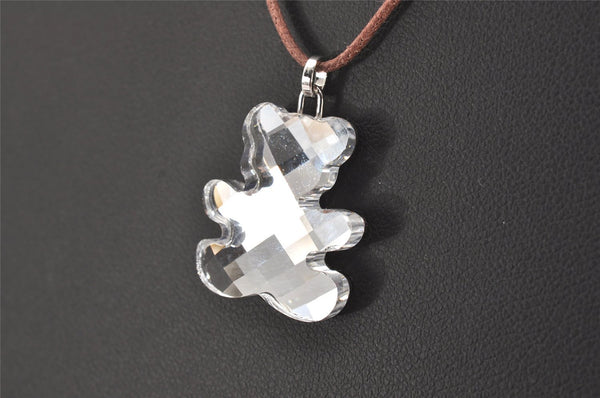 Authentic SWAROVSKI Leather Cord Necklace Bear Motif Clear Brown 7465K